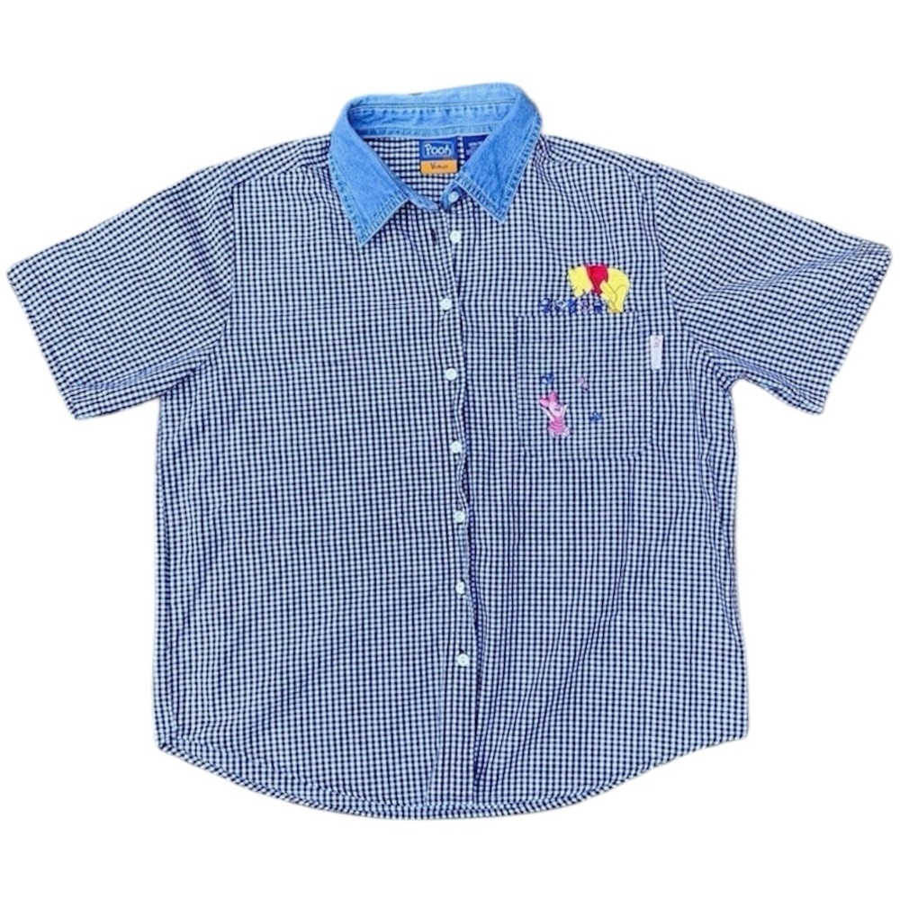 Pooh 2000s Disney Gingham Short Sleeve Button Up Shirt Women's Plus Sz (14w/16w)